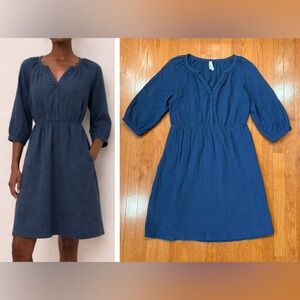 Pact Women's Medium Organic Cotton Coastal Double Gauze Peasant Dress 3/4 Sleeve